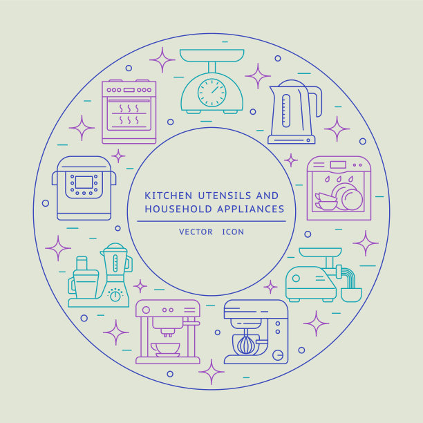 厨房电器线形图标设置图片下载