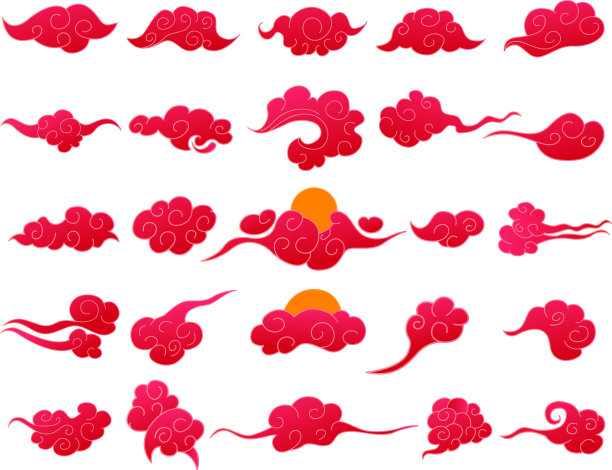 卡通红色中国云标志设置图片下载