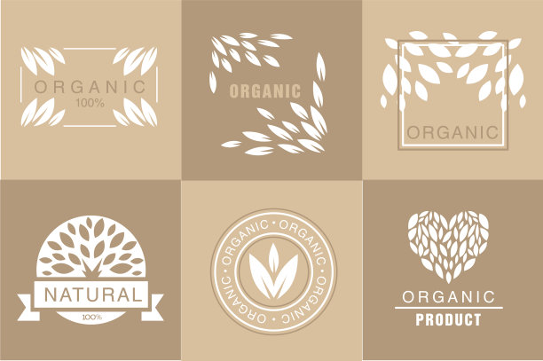 一组创造性的标志与抽象的叶子图片下载