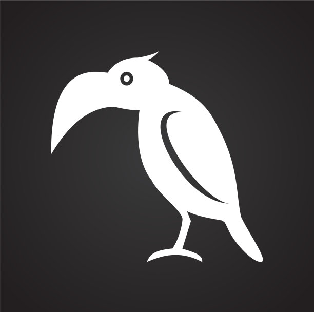 鸟类图标设置在黑色背景的图形和图片下载