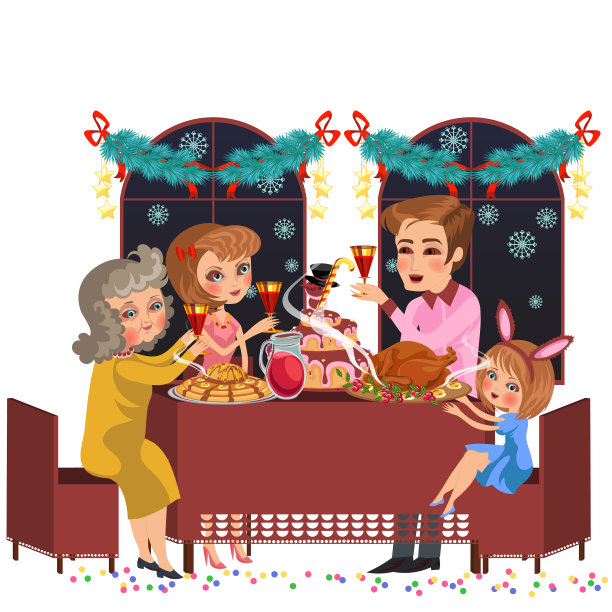 卡通家庭用美味庆祝节日图片下载