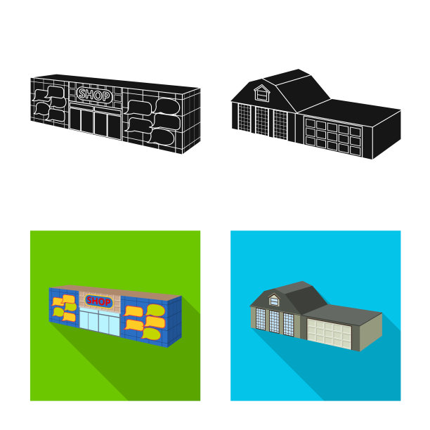 孤立对象立面和房屋标志集图片下载
