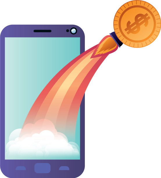 智能手机屏幕与飞行火箭孤立图标图片下载