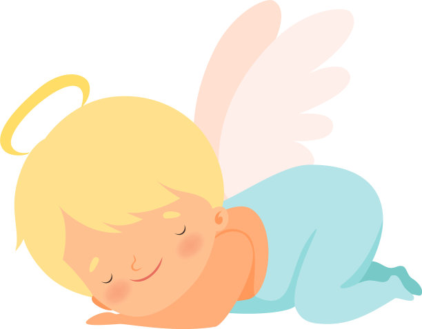 可爱的睡觉男孩天使，带着光和翅膀图片下载