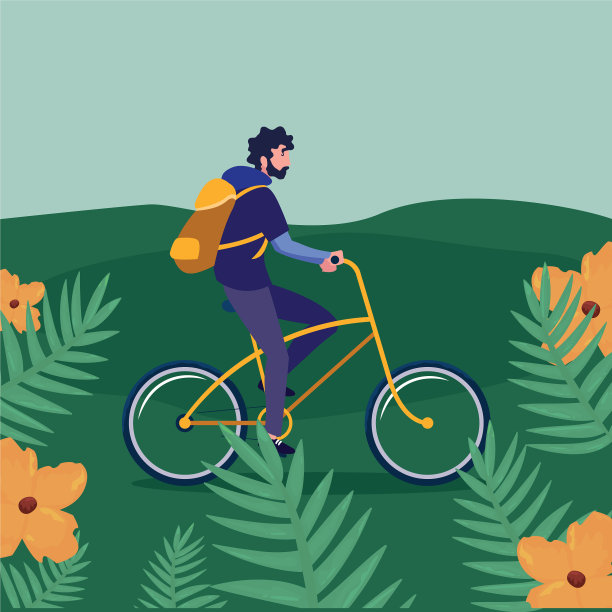 旅行家背着背包骑自行车图片下载