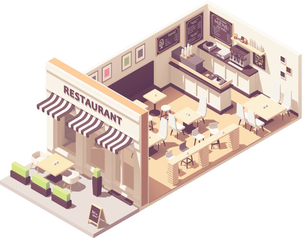 等距餐厅内部横截面图片下载
