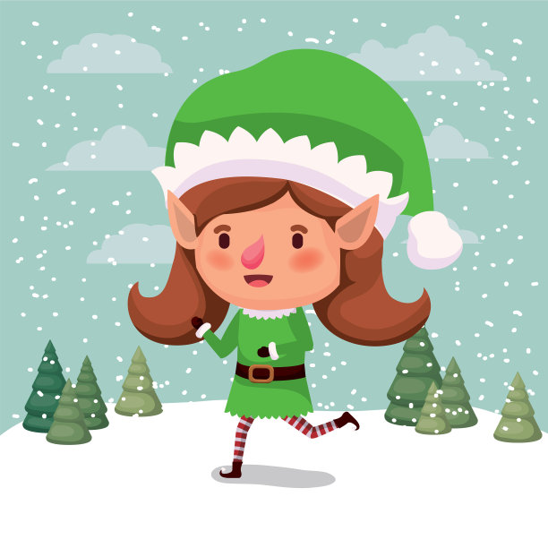 可爱的圣诞老人女孩在雪景助手图片下载