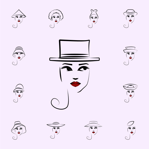 草帽女孩图标帽子女孩图标通用集图片下载