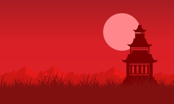 夜间有凉亭和草木景观图片下载