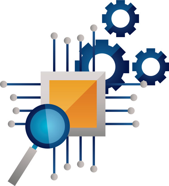 主板电路放大镜齿轮图片下载