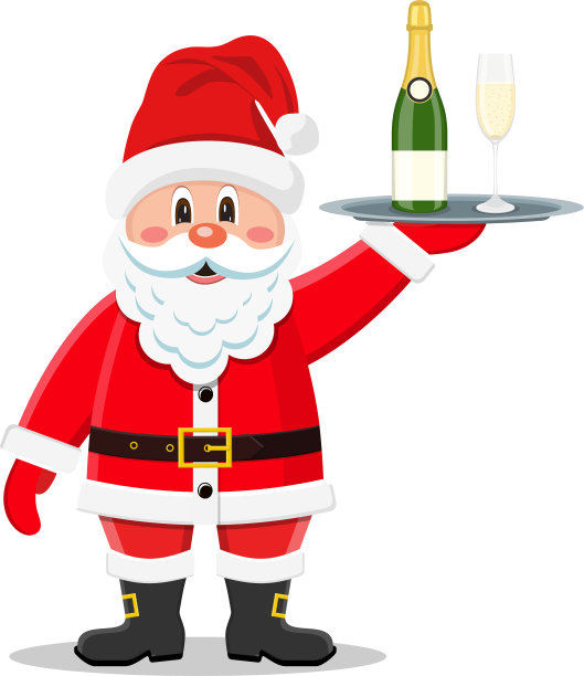圣诞老人侍者拿着一个托盘，里面有一个瓶子图片下载