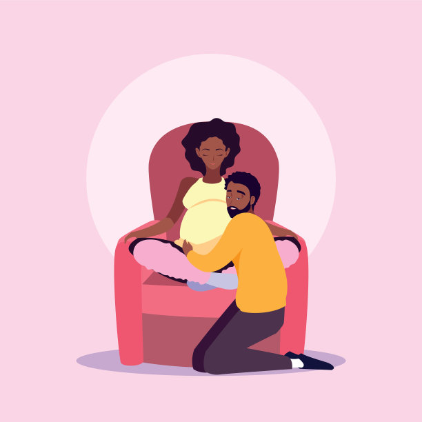 怀孕的妻子和丈夫坐在沙发上图片下载