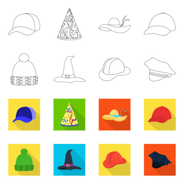孤立对象服装和帽子标志集图片下载