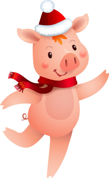 可爱的小猪和圣诞老人的帽子在一年的象征图片下载