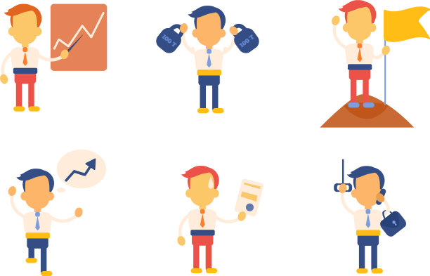 一套扁平的商人在工作行动图片下载