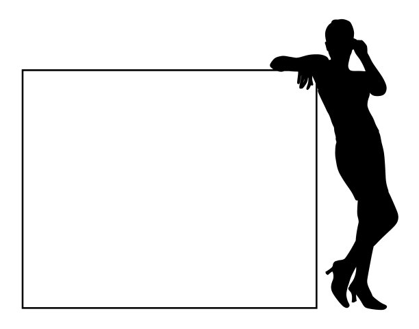 美女倚在空白的广告牌上图片下载