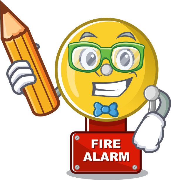 学生火警警报与吉祥物隔离图片下载