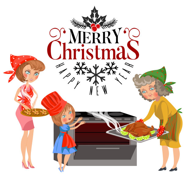 卡通幸福家庭与标志圣诞快乐图片下载