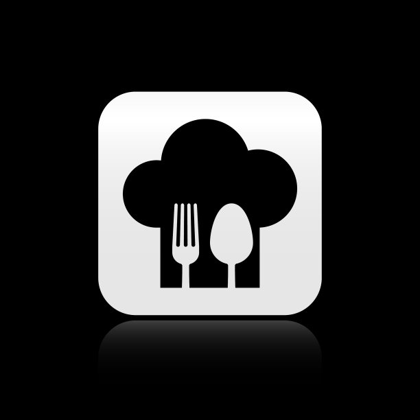 黑色厨师帽与叉子和勺子图标孤立图片下载