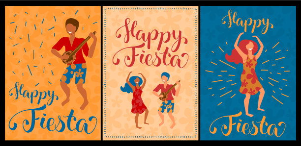 节日快乐的一套卡片与跳舞的夫妇图片下载