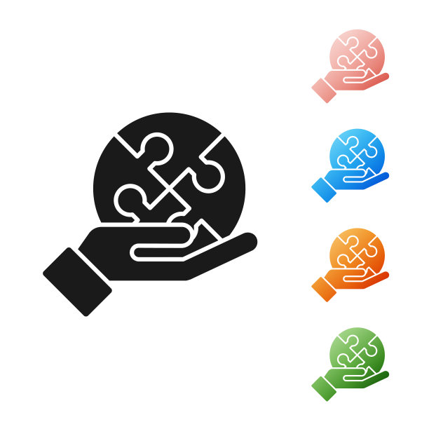 黑色拼图在手孤立图标上图片下载