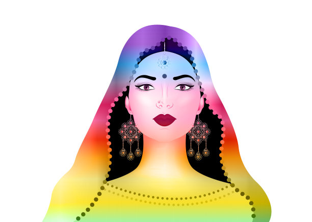 美丽的印度女人在五颜六色的纱丽孤立图片下载