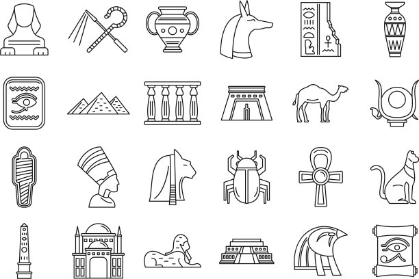 埃及旅游图标设置轮廓风格图片下载