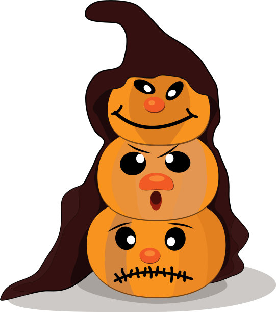 万圣节的三个南瓜在兜帽图片下载