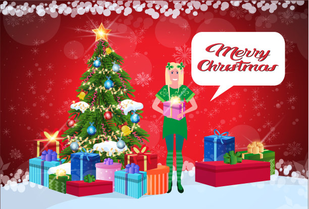 女精灵服装拿着礼盒站在旁边图片下载