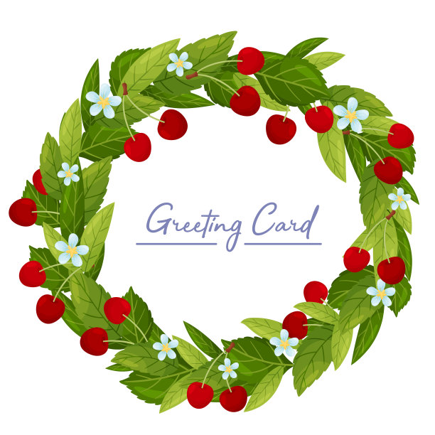 贺卡上挂着樱桃花环图片下载