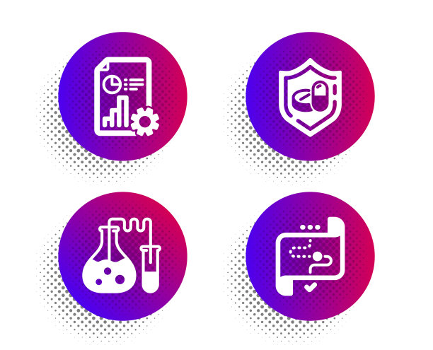 医疗药片报告和化学实验室图标设置图片下载
