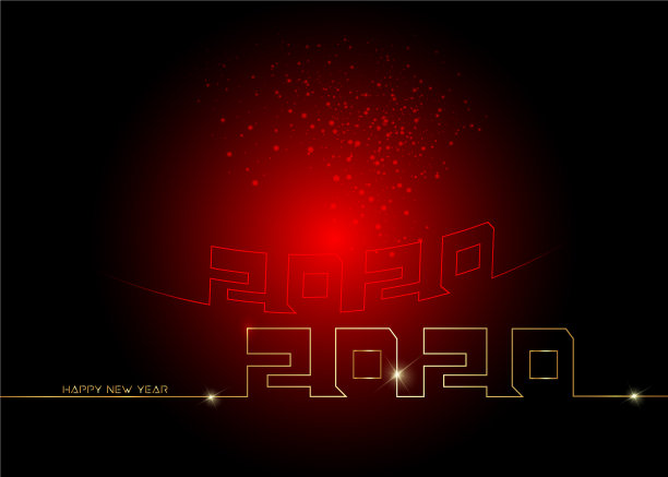 2020年新年快乐黄金标志文字线条风格图片下载