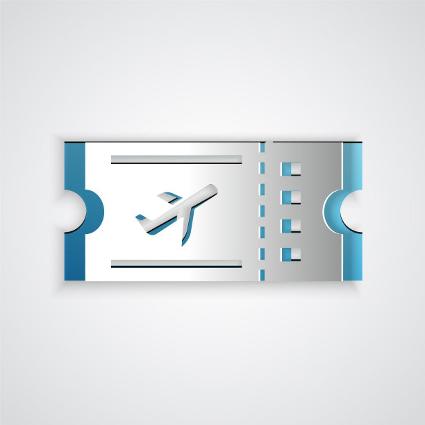 剪纸飞机票图标孤立在灰色图片下载