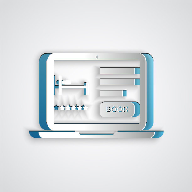 剪纸网上酒店预订图标孤立上图片下载