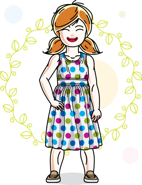 红发可爱的小女孩站在弹簧上图片下载