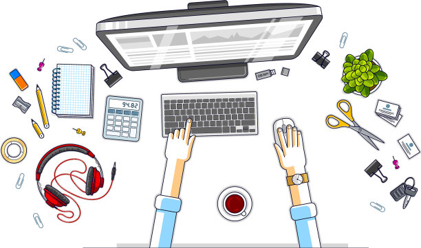 工作台工作空间俯视图与手办公室图片下载