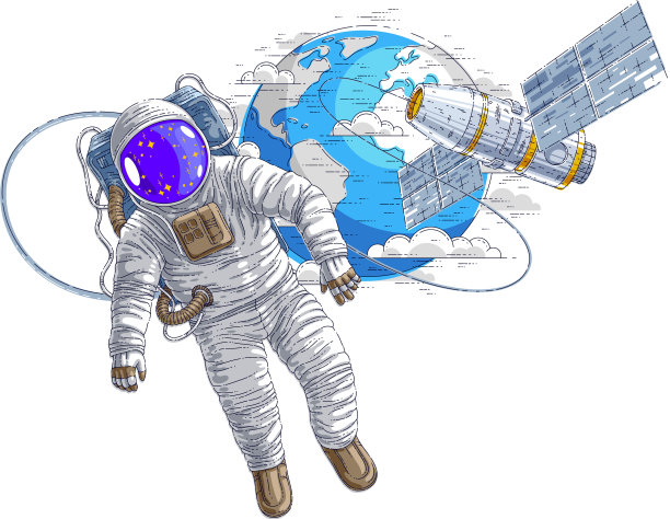 宇航员在与太空相连的开放空间飞行图片下载