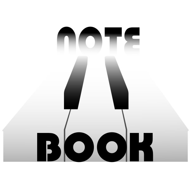笔记本标志与钢琴键和题词图片下载
