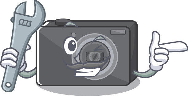 卡通桌上的机械式数码相机图片下载
