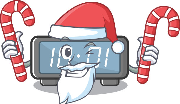 卡通椅子上放着糖果数字时钟的圣诞老人图片下载