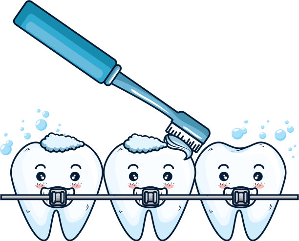 滑稽的牙齿与牙刷和正畸的字符图片下载