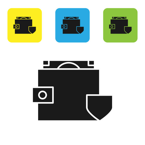 黑色钱包和金钱与盾牌图标隔离图片下载