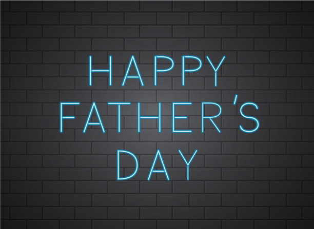 父亲节快乐，现实的蓝色霓虹灯上图片下载