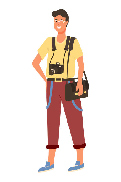 年轻的摄影爱好者戴着眼镜拍照图片下载