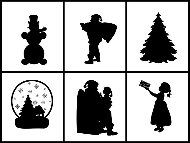 设置剪影的孩子圣诞老人雪人圣诞树图片下载