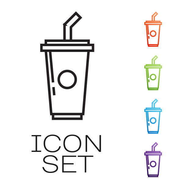 黑线纸玻璃杯与饮用吸管图片下载