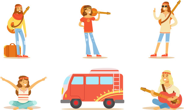 男人和女人的嬉皮士角色设置了人们图片下载