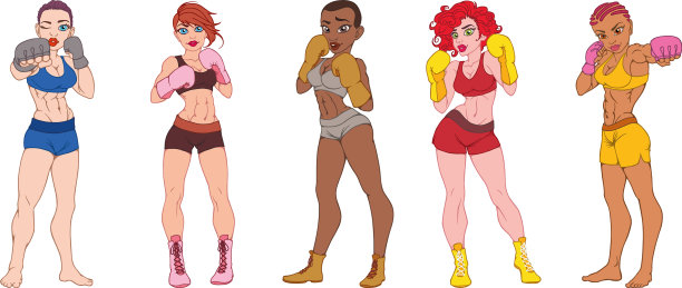 一套美丽的性感运动女孩在拳击手套图片下载