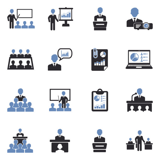 业务演示图标。双色调平面设计。矢量插图。图片下载