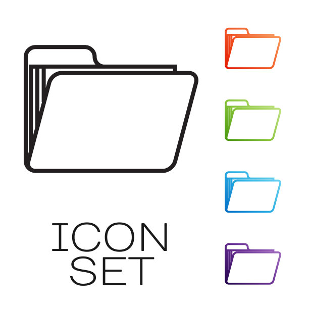 黑线文档文件夹图标隔离在白色图片下载